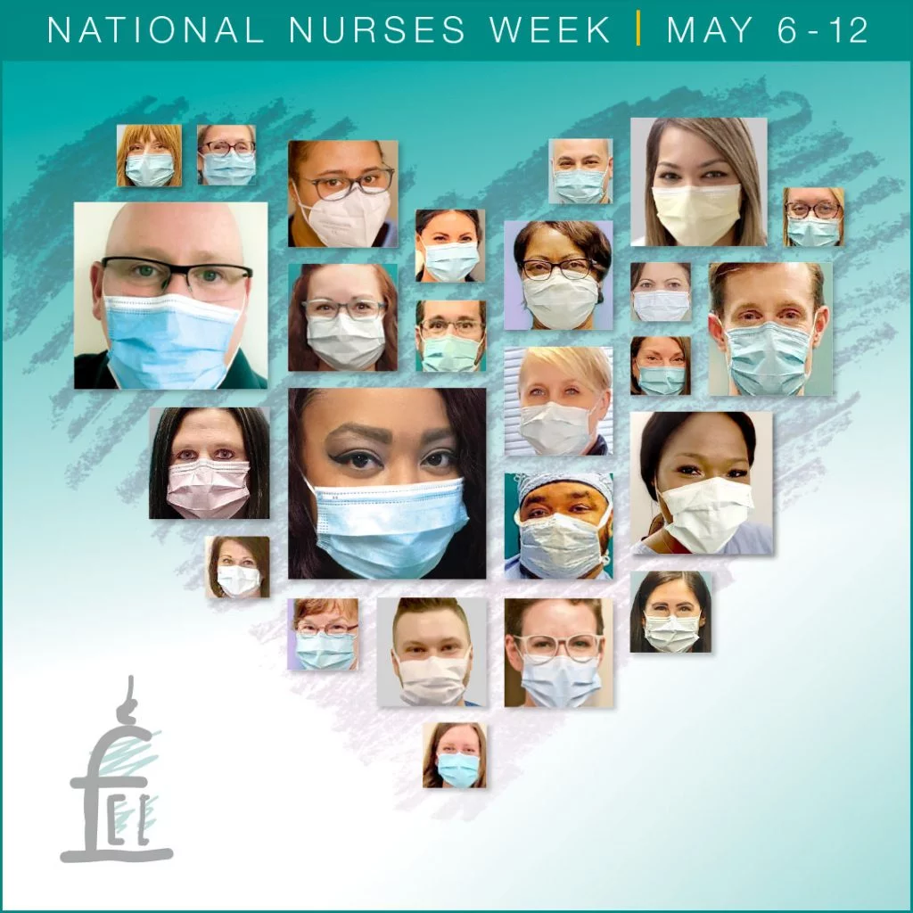 heart with nurses faces in masks 2021